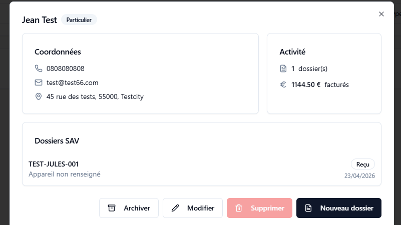 Le module client (CRM) est disponible dans RepairTracking